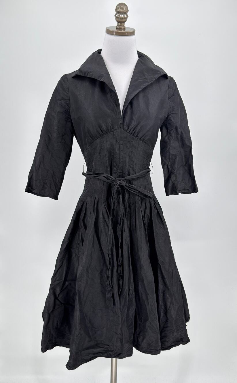 Vintage Rickie Freeman Teri Jon Black Silk Taffeta Cocktail Shirt Dress Sz 2